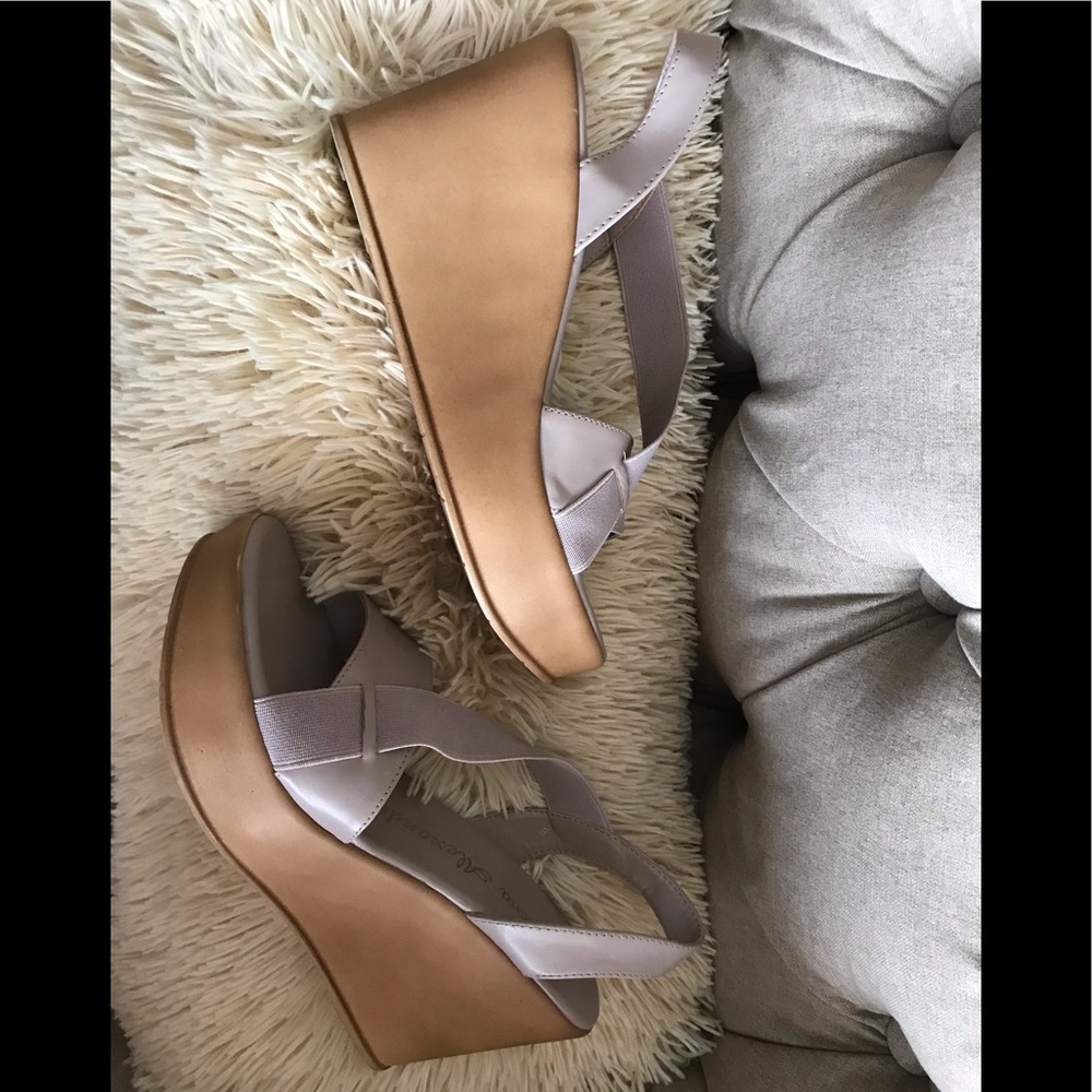 Athena Alexander taupe platform sandals.